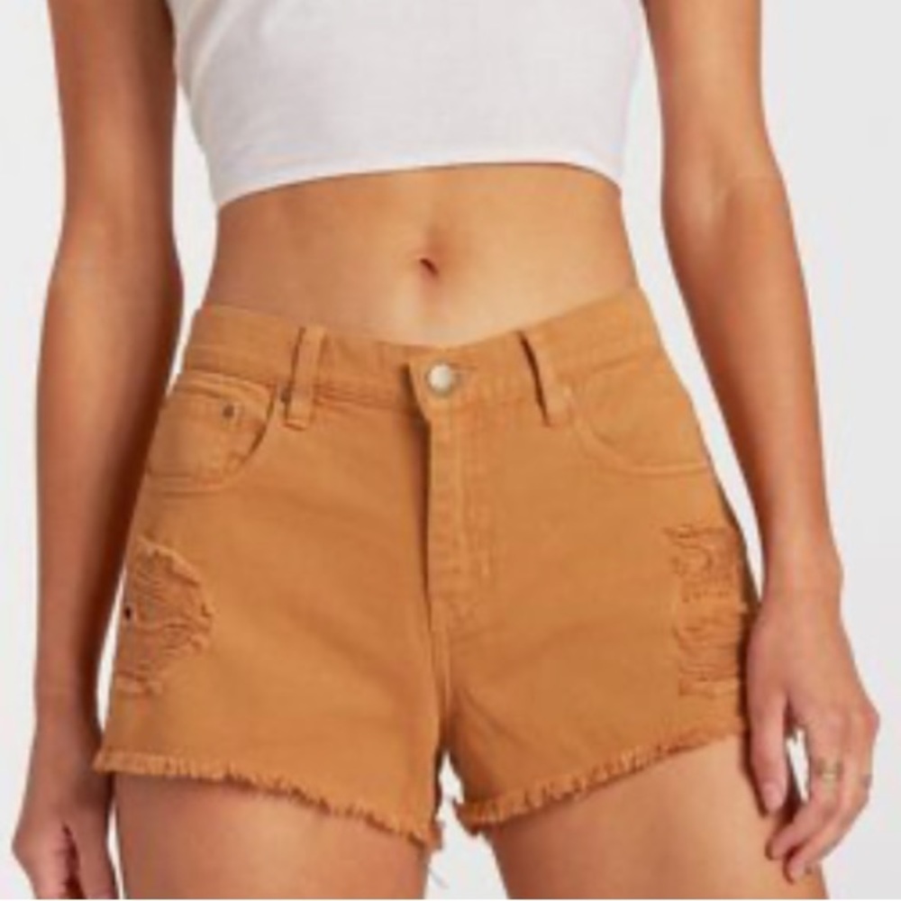Billabong drift away frayed denim shorts size 28 color canyon brown